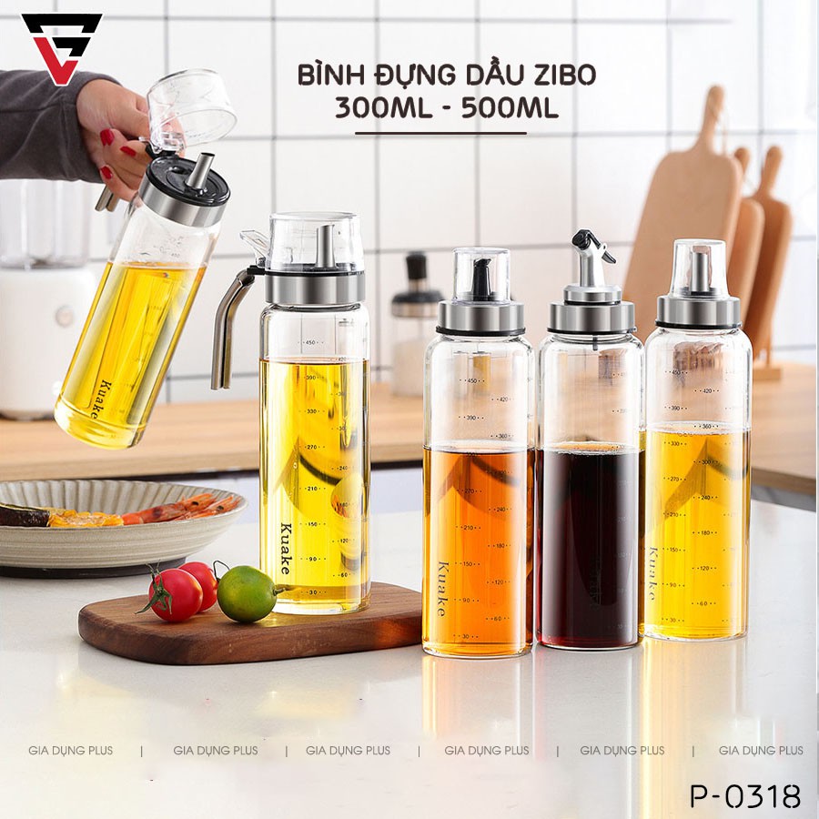 Bình đựng dầu ăn, nước mắm thuỷ tinh borosilicate  tay cầm & viền inox 304 cao cấp VIMORA