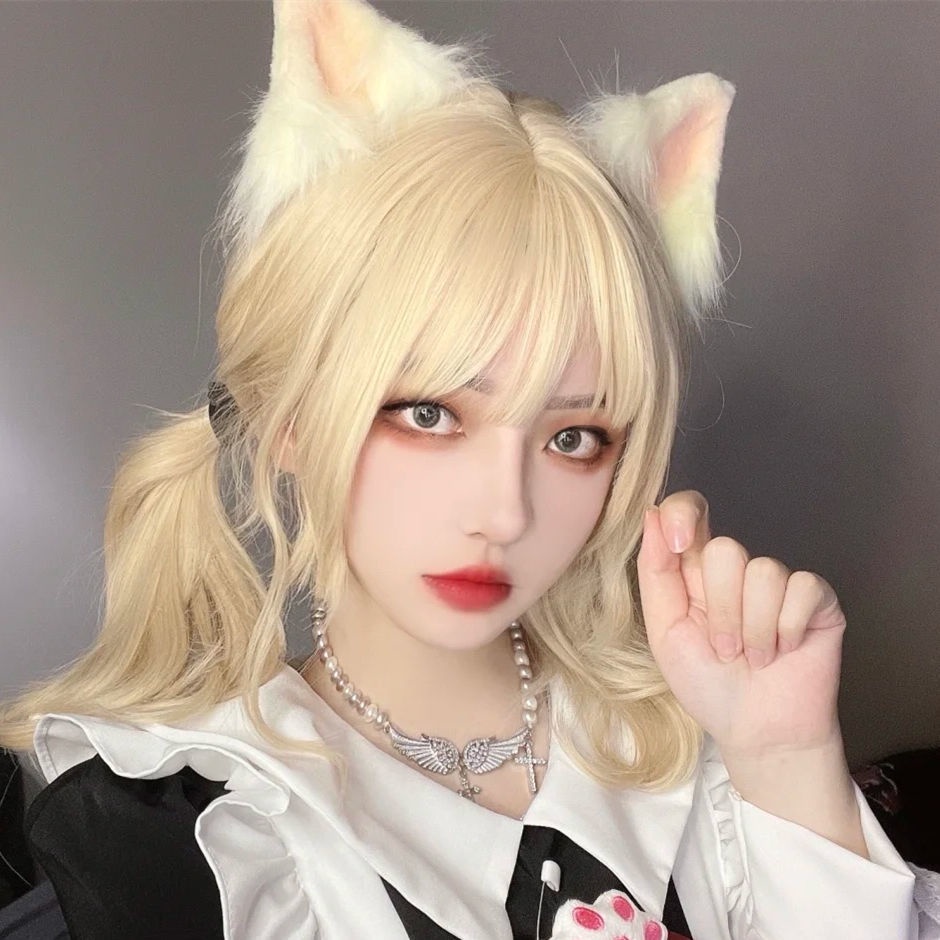 Bộ Tóc Giả Xoăn Dài Màu Vàng Nhạt Dễ Thương Cho Nữ