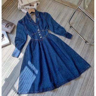 Đầm jeans cổ đức dài tay hở lưng [ Hàng order ]