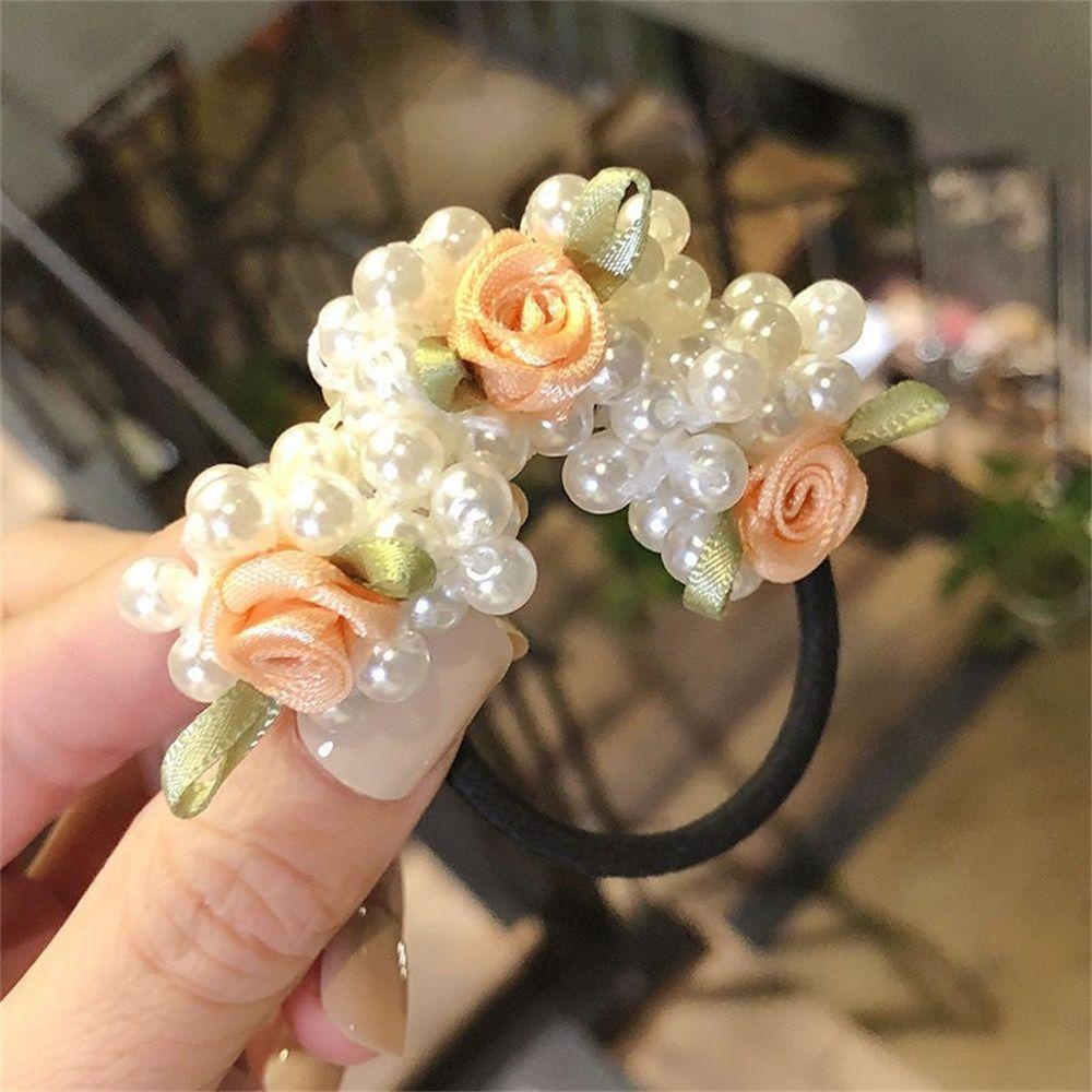 Dây Cột Tóc Đuôi Ngựa Co Giãn Đính Hoa Hồng Xinh Xắn