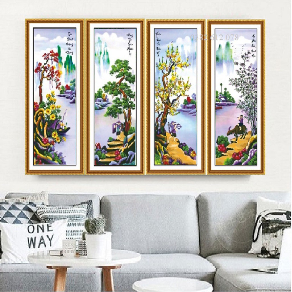 Tranh Thêu Chữ Thập Tứ Quý Xuân Hạ Thu Đông LV3072