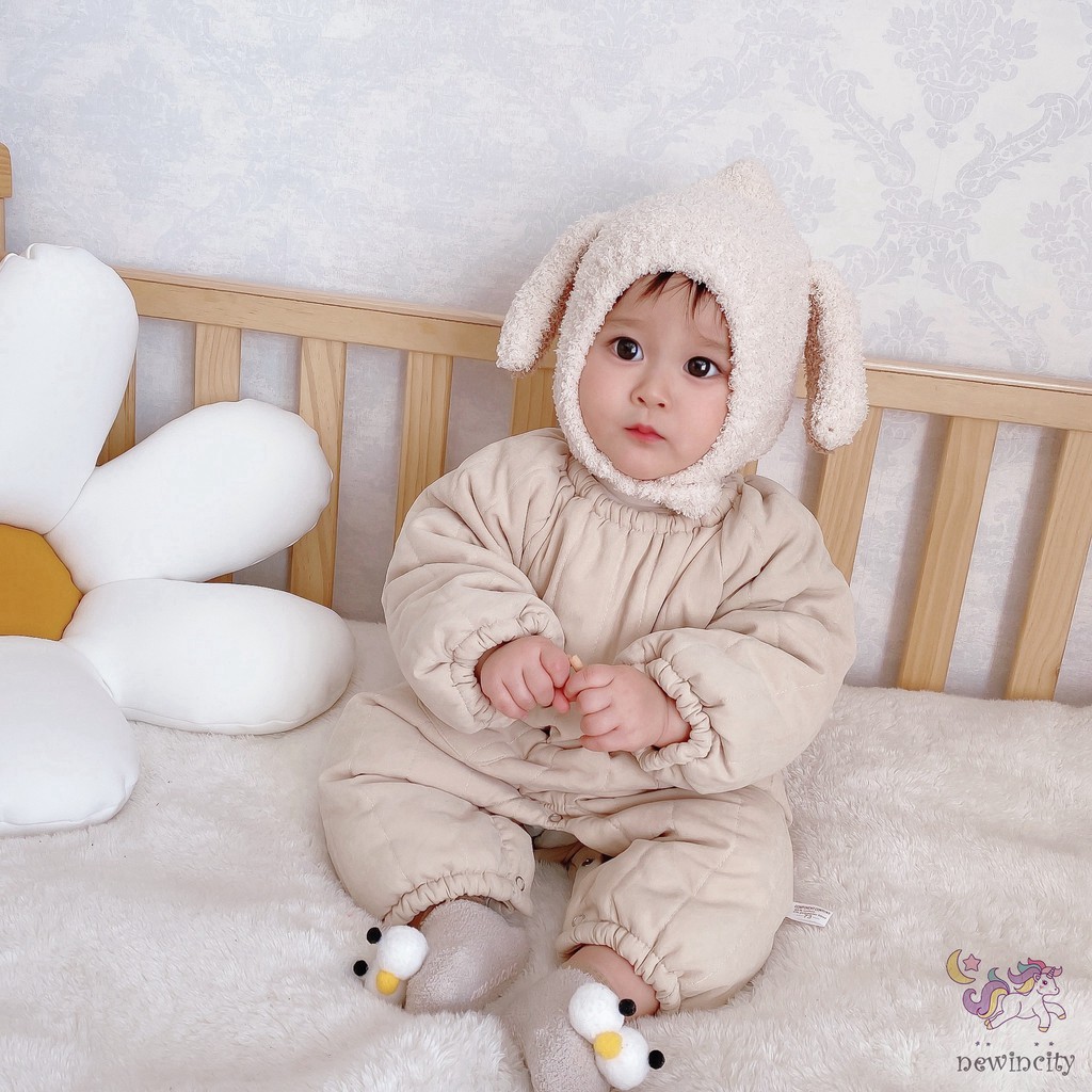 Bộ Jumpsuit Lông Xù Ấm Áp + Mũ Xinh Xắn Đáng Yêu Cho Bé