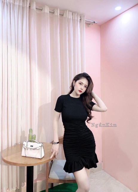 Đầm Body Đuôi Cá Ngắn Tay Thiết Kế Nhún Eo Sexy 🌸 VN02