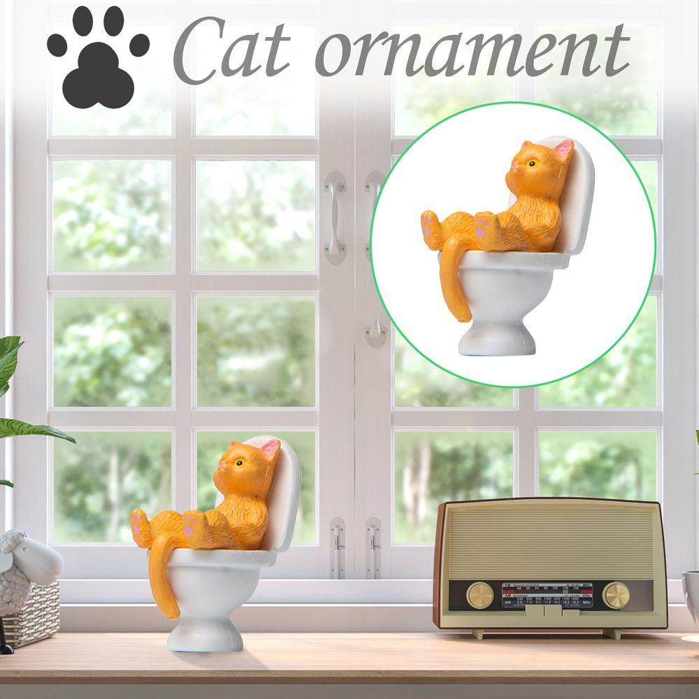 Mô Hình Chú Mèo Ngồi Bồn Cầu Dễ Thương Trang Trí Sân Vườn