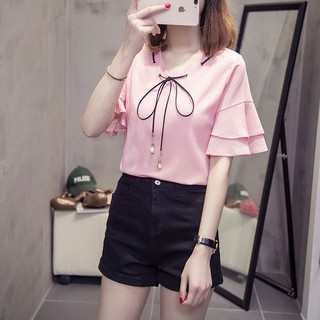 Áo nơ cổ tay bèo cho người béo mập