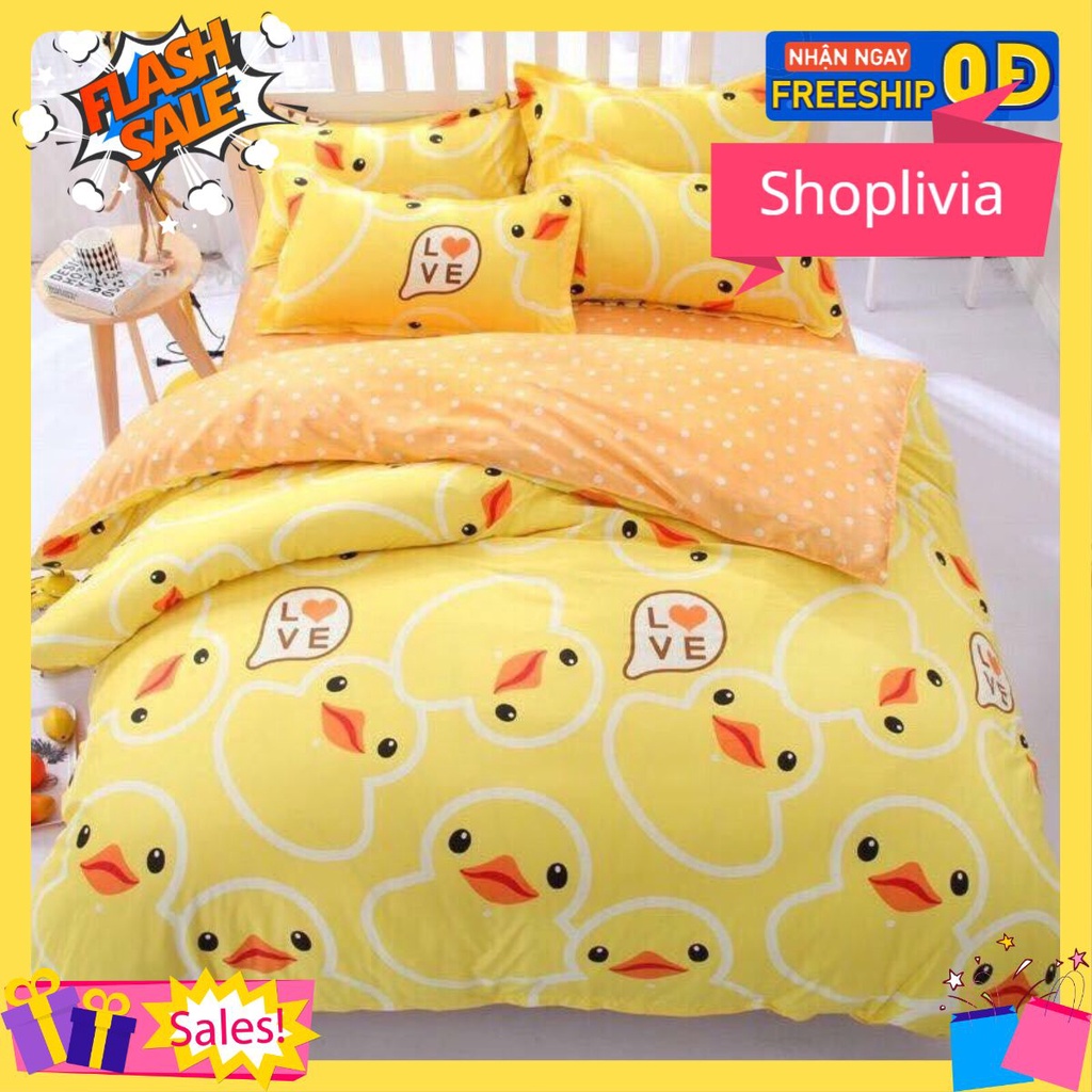 Bộ ga gối giường 1m2,1m6,1m8 mẫu vịt vàng,được chọn mẫu