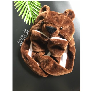 Mũ gấu nâu kem bao tay ấm áp tiện dụng 150k