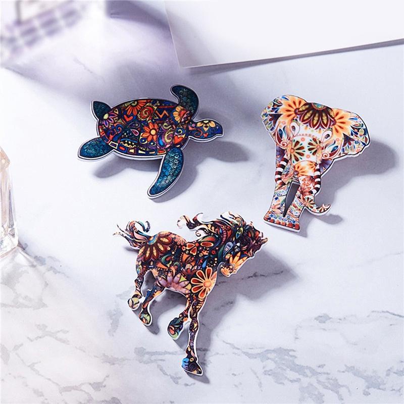 Trâm Cài Áo Hình Rùa May Mắn / Voi / Ngựa / Ngựa Bằng Acrylic In Họa Tiết Động Vật