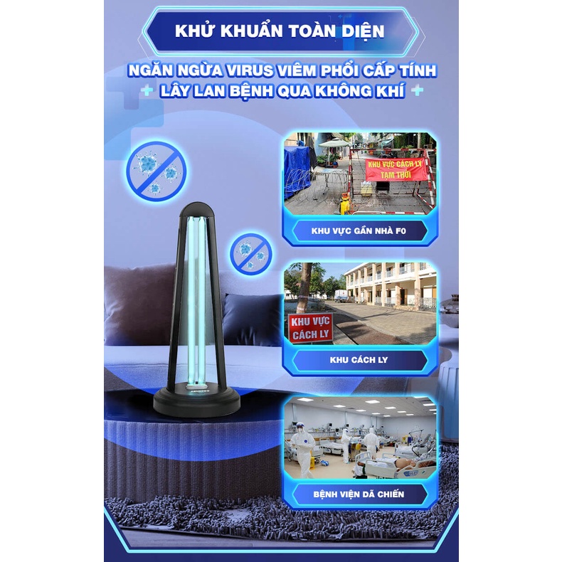 Đèn diệt khuẩn tia cực tím, UV 38W, diệt khuẩn khử trùng +Ozone