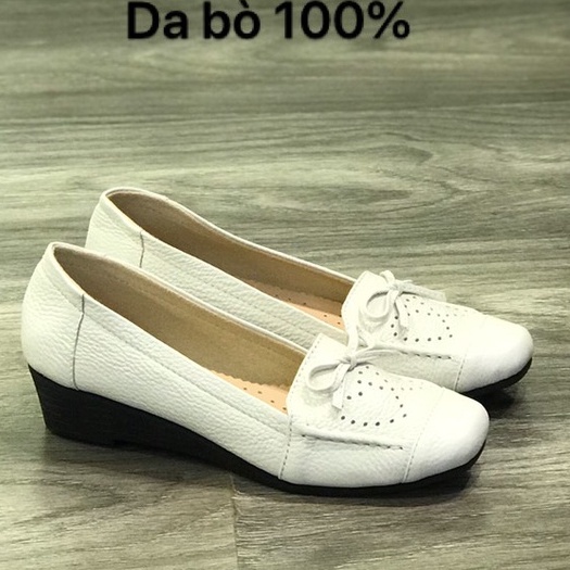 Giày mũi vuông trung niên nữ da bò Lunashoes 2517 giầy đế xuồng nữ 3p bảo hành 2 năm bong nổ sẵn hàng