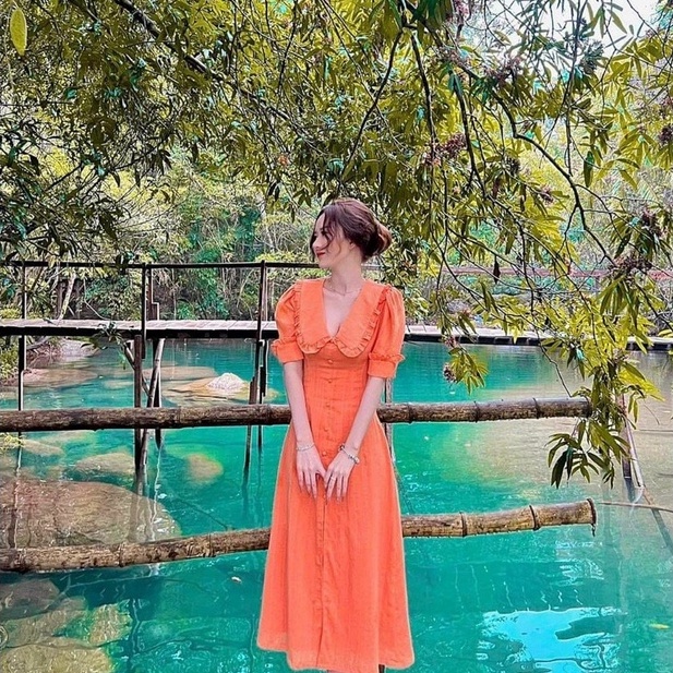Đầm Bèo Cổ Nút Bọc Xẻ Tà Quyến Rũ Thời Trang Nữ STclothing