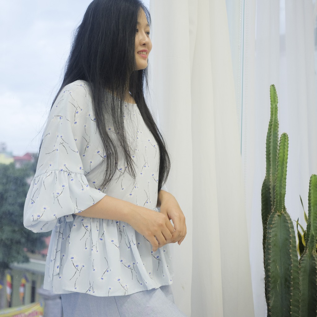Áo babydoll hoa cúc xanh