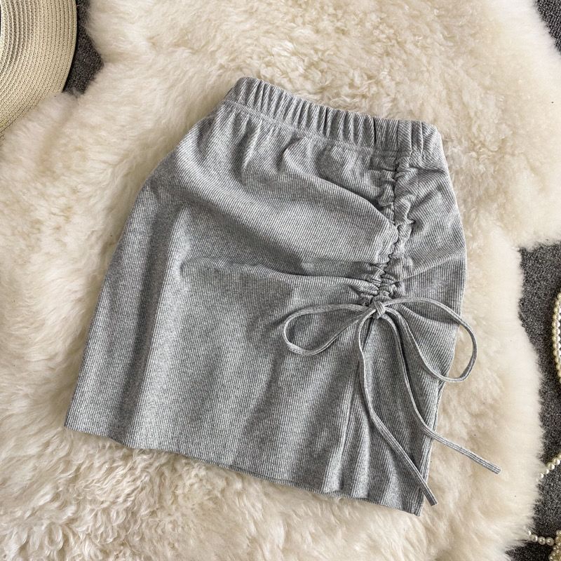 Đặc Biệt Mới Offer ~ Chân Váy Ôm Hông Eo Cao Co Giãn Xếp Ly Dây Rút Màu Trơn Đơn Giản Cho Nữ
