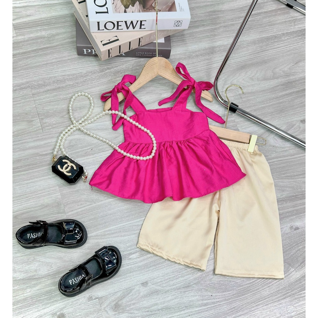 set áo 2 dây lửng quần lụa bé gái