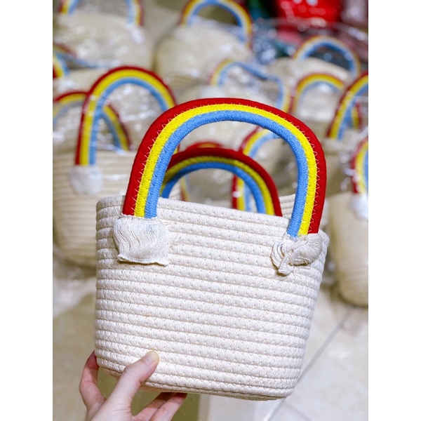 Túi xách cói cho bé gái quai xách cầu vồng siêu xinh cho bé đi chơi đi biển