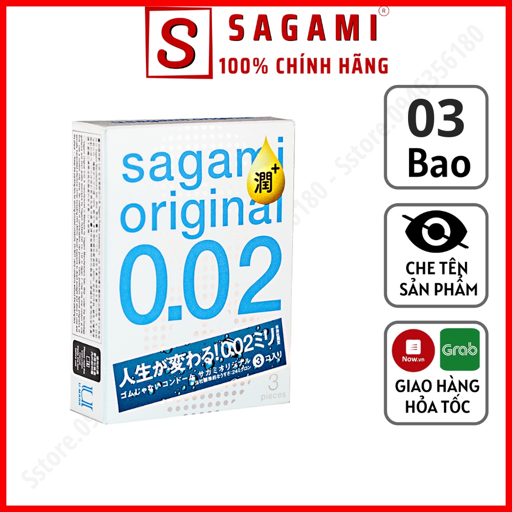 Bao Cao Su Sagami 002 Extra Nhiều Gel - BCS Siêu Mỏng - Non Latex - Hộp 3 chiếc B002E3