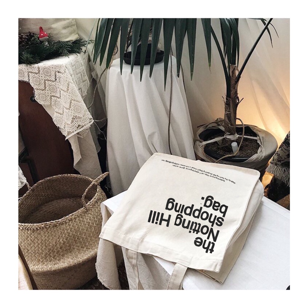Túi tote HAZIN thết kế đáy vuông vải canvas ulzzang unisex in chữ Notting Hill có túi nhỏ bên trong HZ06