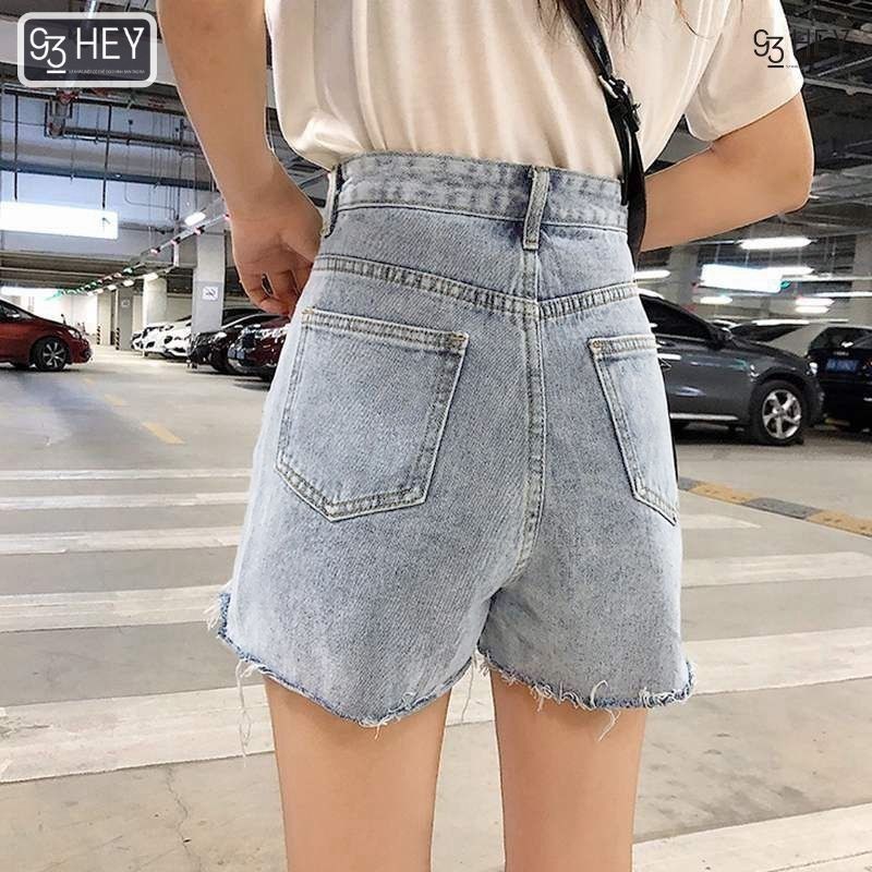 Quần Short Jean Nữ Ống Rộng Cạp Cao Rách Gấu Màu Xanh Đai Cúc Phong Cách 93HEY QS05 | BigBuy360 - bigbuy360.vn