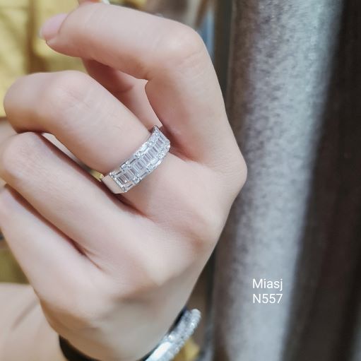 Nhẫn full xoàng Ý S925 MiASJ N557  nạm đá Baguet cao cấp, sang trọng