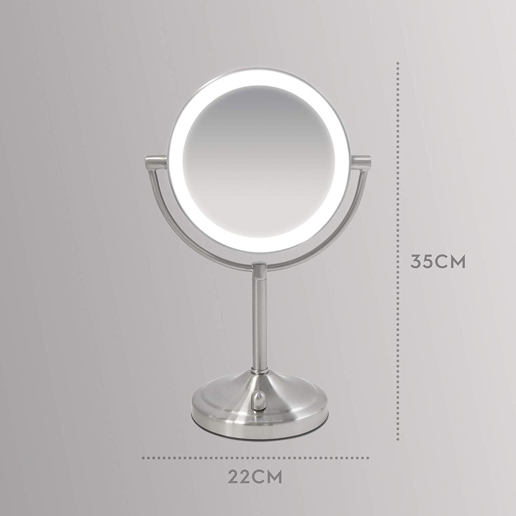 Gương trang điểm 2 mặt kèm đèn led điều chỉnh độ sáng HoMedics MIR-8150-EU đường kính lớn chất liệu Niken cao cấp
