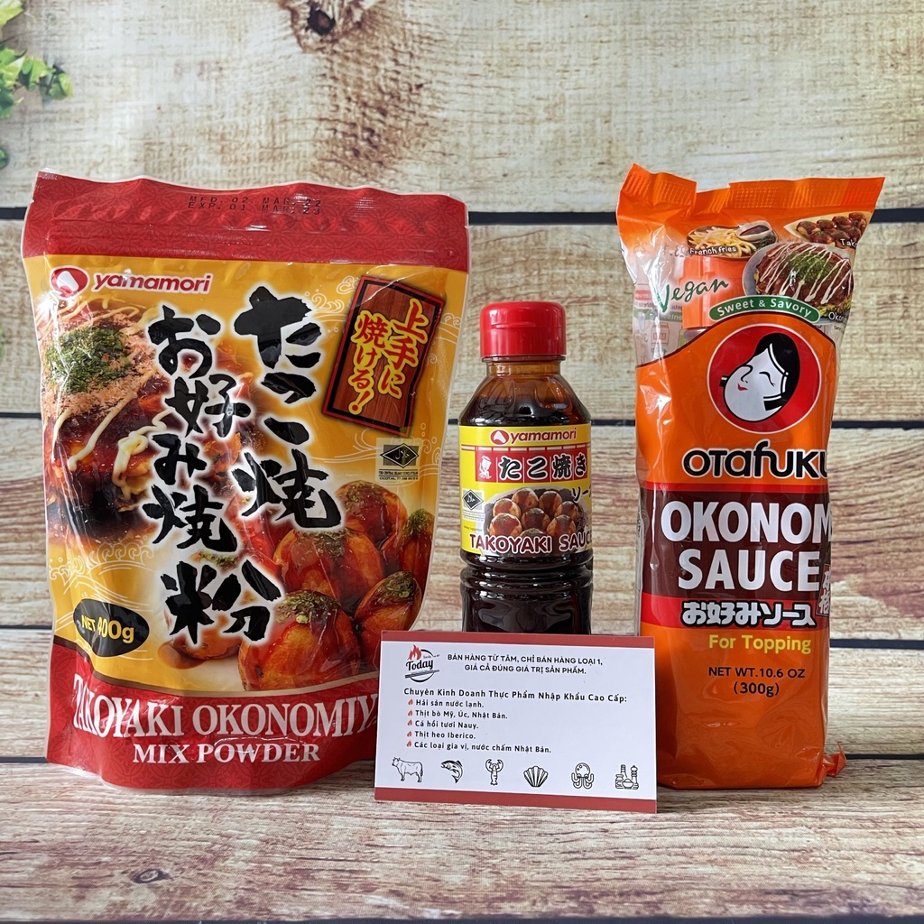 Combo 2 món làm bánh Bạch Tuộc Takoyaki, bánh Xèo Okonomiyaki Nhật Bản (bột 400G+sốt)