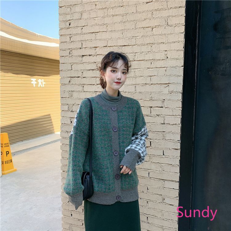 Áo khoác cardigan dệt kim dáng rộng phong cách retro Hàn Quốc thời trang cho nữ