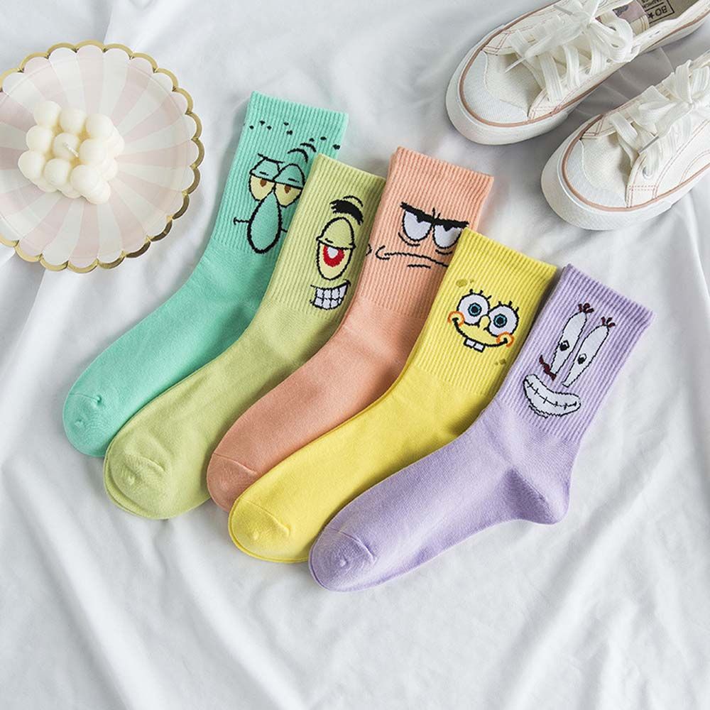 Vớ thể thao họa tiết hoạt hình SpongeBob phong cách đường phố Hàn Quốc cho nam và nữ
