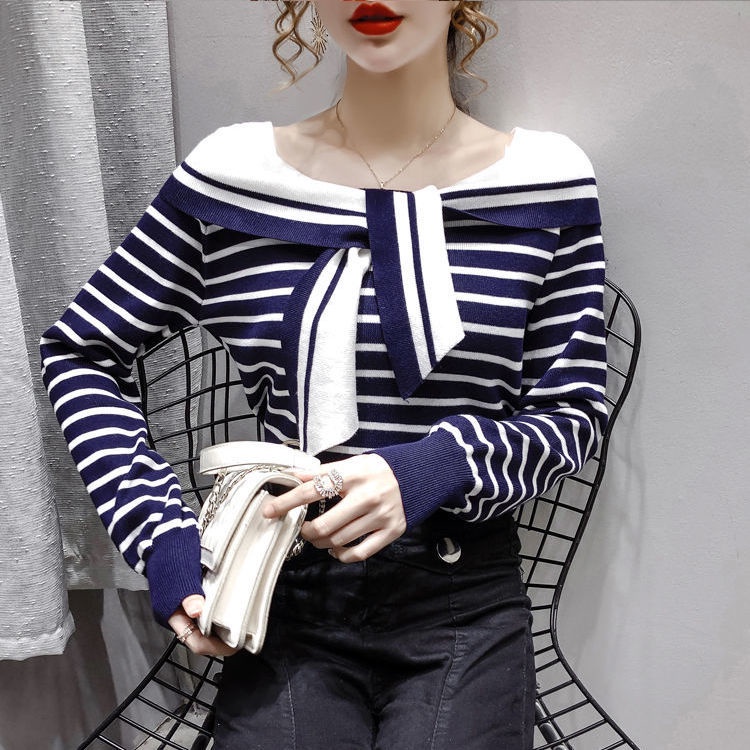 Áo sweater dệt kim một màu tay dài thời trang mùa thu quyến rũ cho nữ 2021