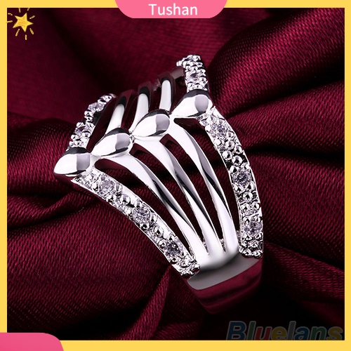Nhẫn mạ bạc dạng lưới đính đá tush _