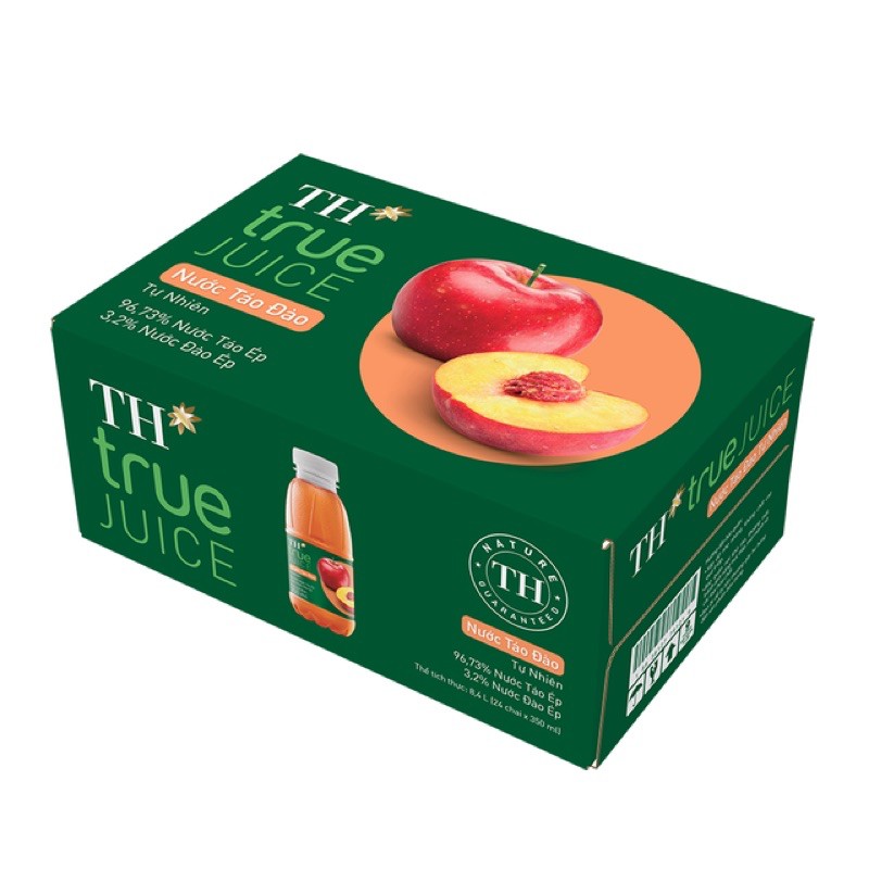 Thùng 24 chai nước Trái cây TH true JUICE hương Táo Đào tự nhiên Chai 350ml