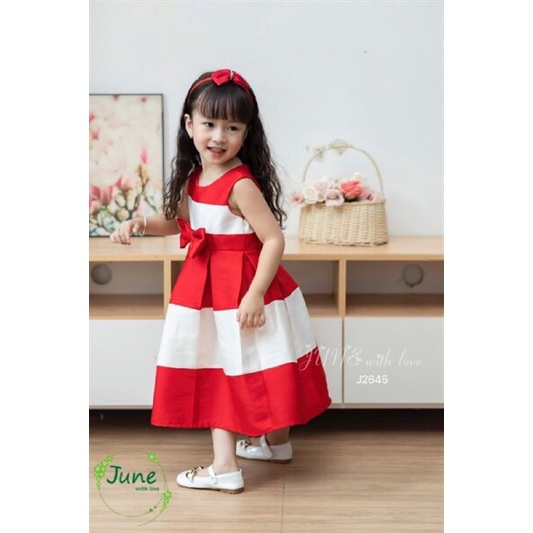 Đầm dự tiệc trắng đỏ cho bé gái 1-10Y