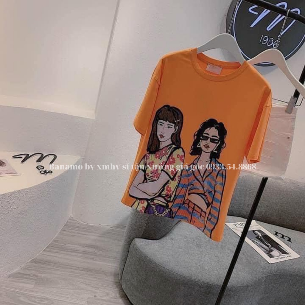 Áo thun unisex basic TEE phom rộng tay lỡ dành cho nam nữ  Banamo Fashion hottrend áo phông cam 3128