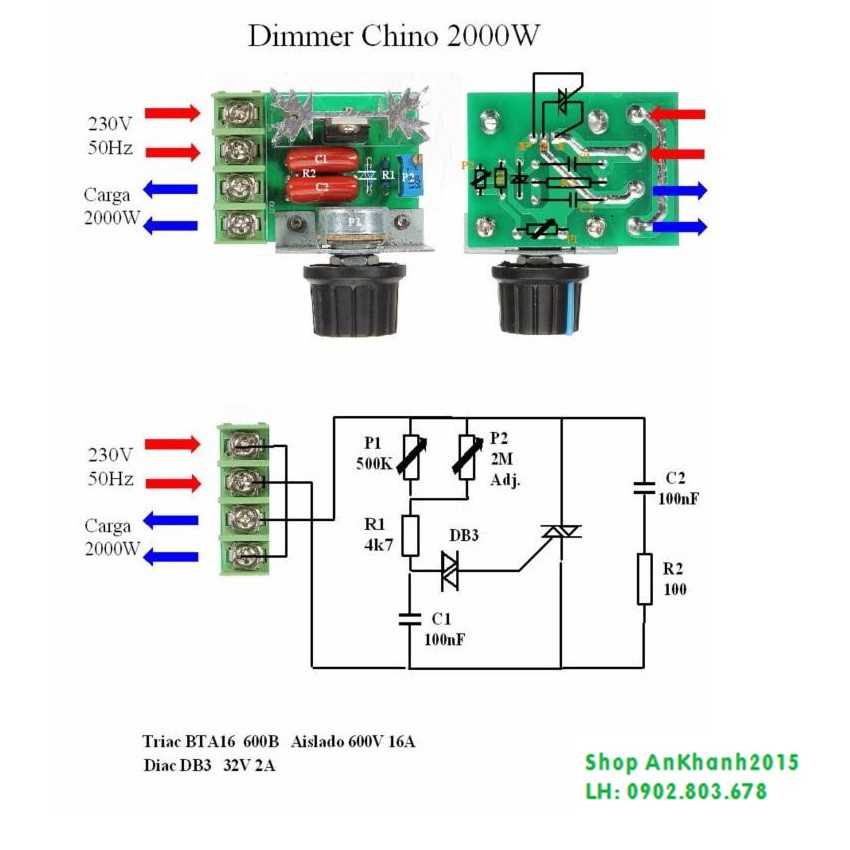 DIMER SCR 2000W- Mạch hạ áp 220V