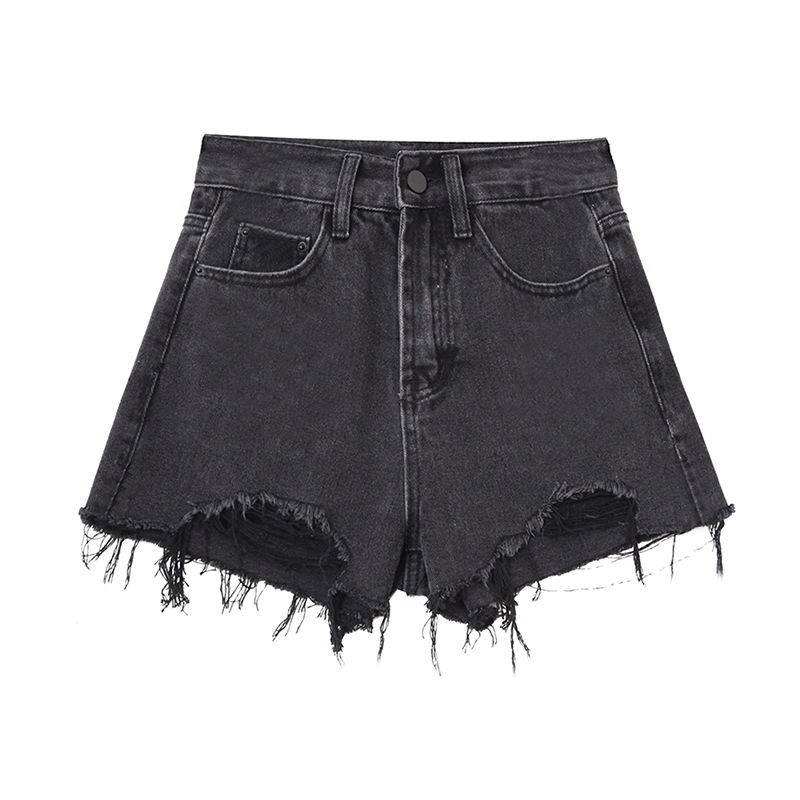 COZOK Quần Đùi denim Rách Dáng Rộng Lưng Cao Thời Trang