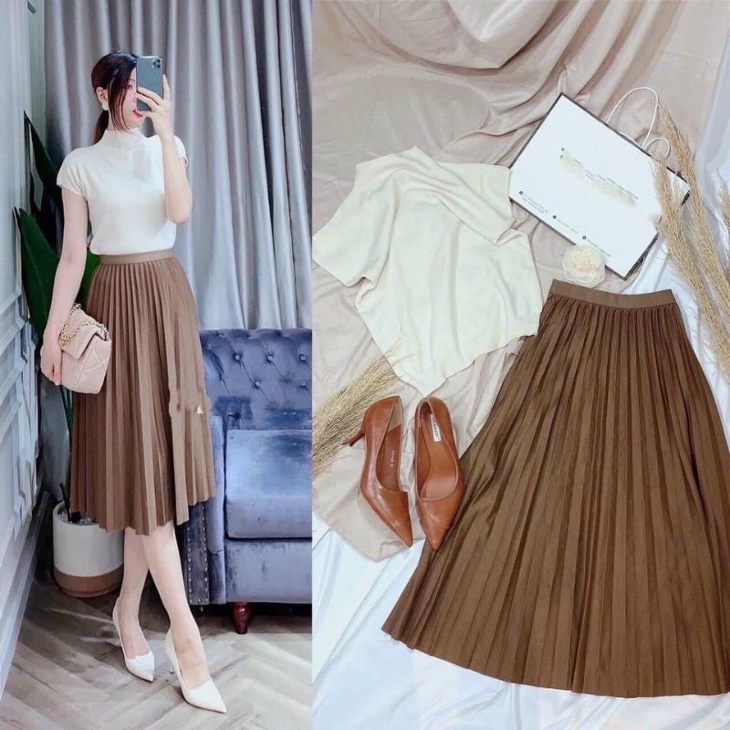 Chân Váy Xếp Ly Dáng Dài Ánh Nhũ Hàng Quảng Châu