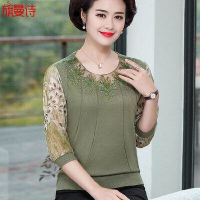 Áo len nữ trung niên cao cấp kiểu dáng phối tay voan thanh lịch NP586