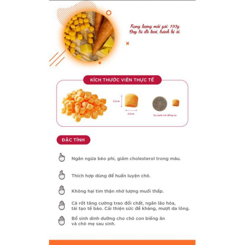 Phô mai cho chó cà rốt cheedar Bowwow 100g, thức ăn snack thưởng tăng cân bow wow Con Mèo Xiêm