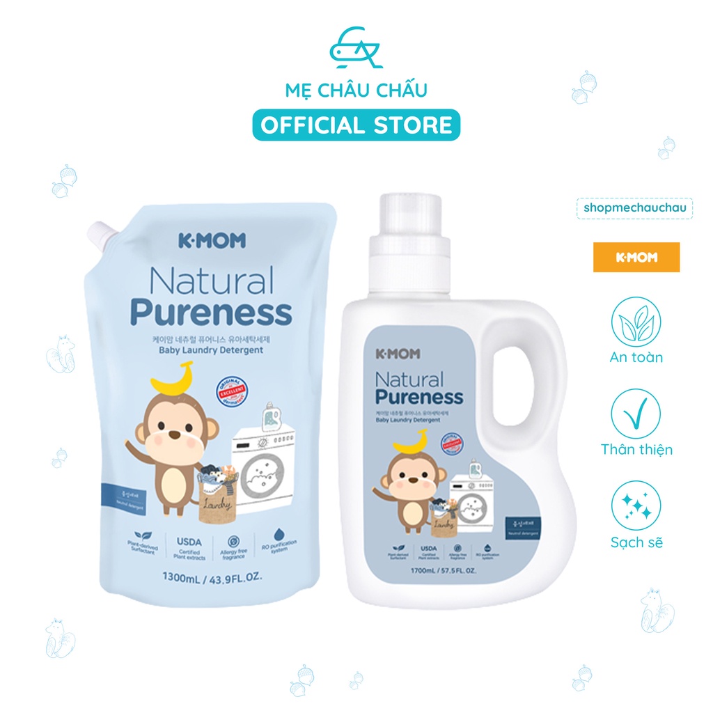 Nước Giặt Đồ Sơ Sinh Hữu Cơ K-Mom Hàn Quốc (Can 1700ml và Túi 1300ml)