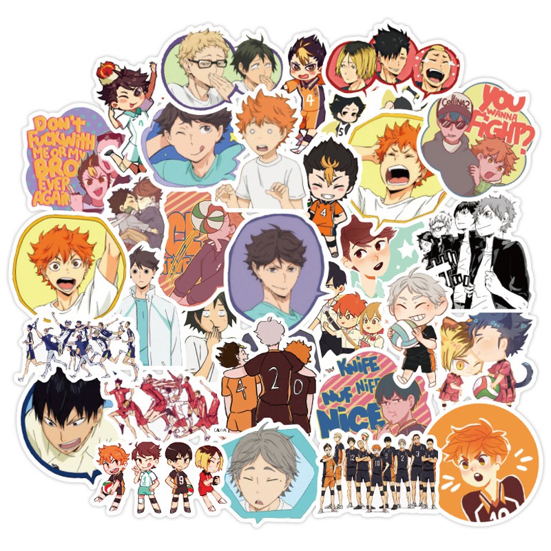 Y&P| Hình Dán Chống Nước Haikyuu!! Nhật Bản Anime Mũ Bảo Hiểm Máy Tính Xách Tay Hành Lý Dán Thiết Lập, 50 tờ