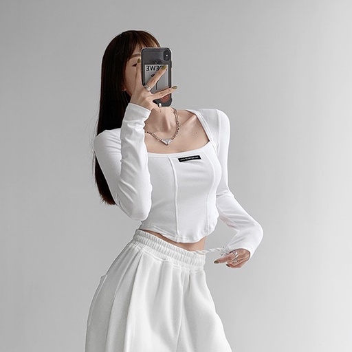 Áo thun tay dài cổ vuông phong cách Hàn Quốc thời trang mùa thu cho nữ