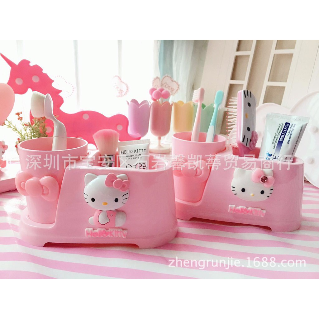 Cốc đánh răng + kệ để đồ 2 chi tiết Hello Kitty ☘☘