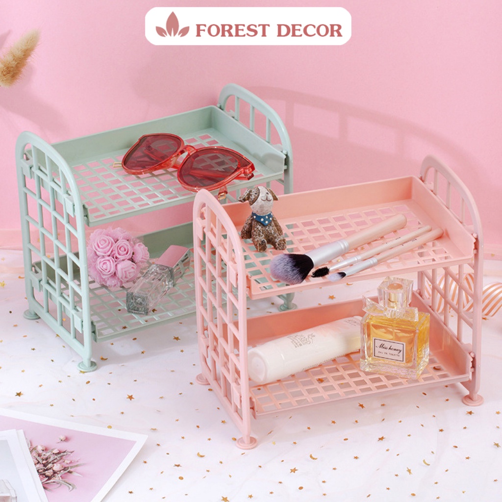 Giá nhựa mini để bàn học, bàn làm việc, kệ để đồ 2 tầng đa năng, lắp ghép, tháo rời tiện lợi,kệ để mỹ phẩm,nhà tắm FD008