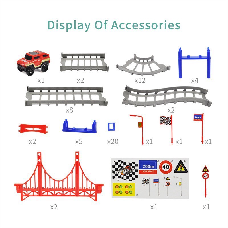 Bộ Đồ Chơi Lắp Ráp Đường Ray Xe Ô Tô Tốc Độ Cao Nhiều Màu 94 Chi Tiết Tặng Thêm 1 Xe Oto Cho Bé