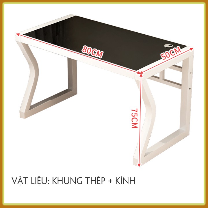 Bàn Kính Cường Lực Khung Thép Hợp Kim Bàn Làm Việc Mặt Kính Bàn Máy Tính (80x50x75cm) - T357