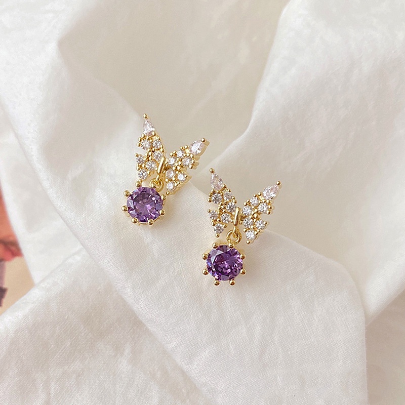 Bông Tai Hình Bướm Đính Đá zircon Màu Xanh Dương Phong Cách Hàn Quốc Cho Nữ