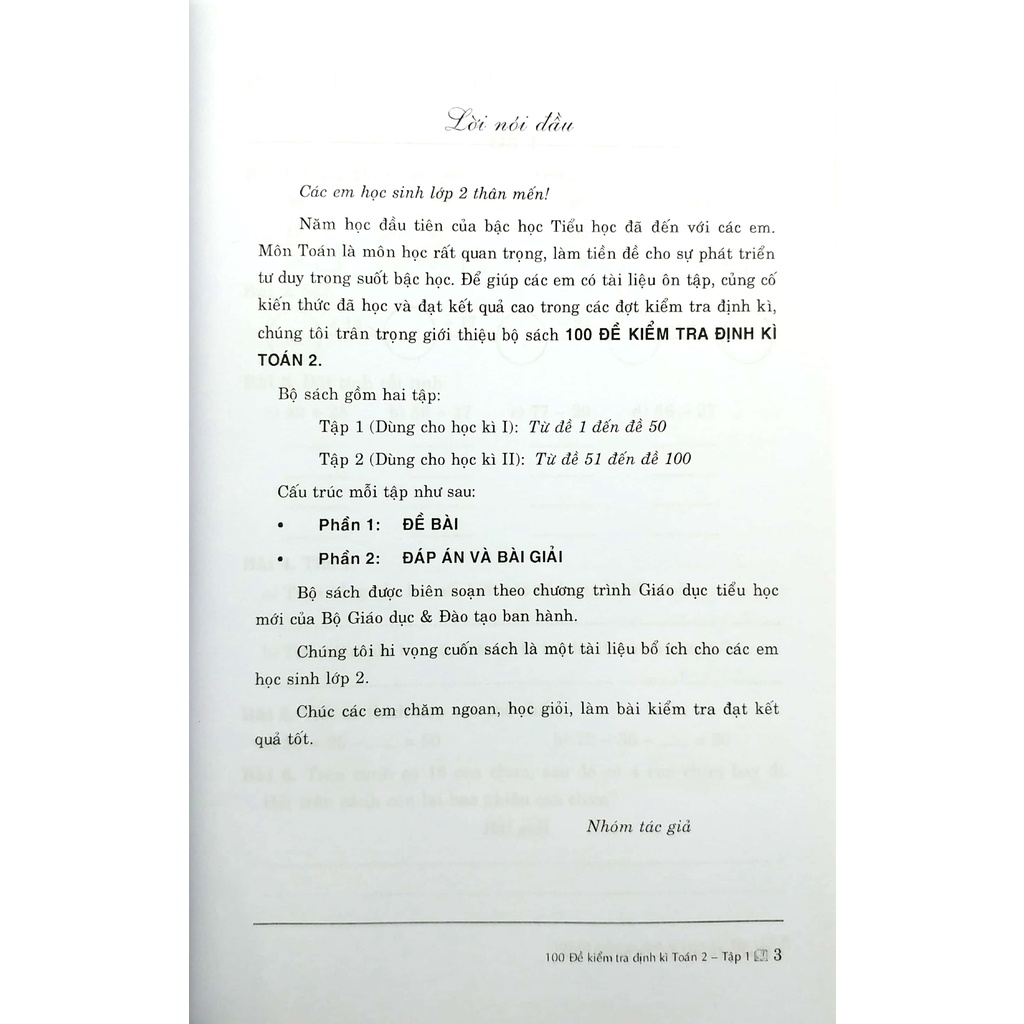 Sách 100 Đế Kiểm Tra Định Kì Toán Lớp 2 - Tập 1