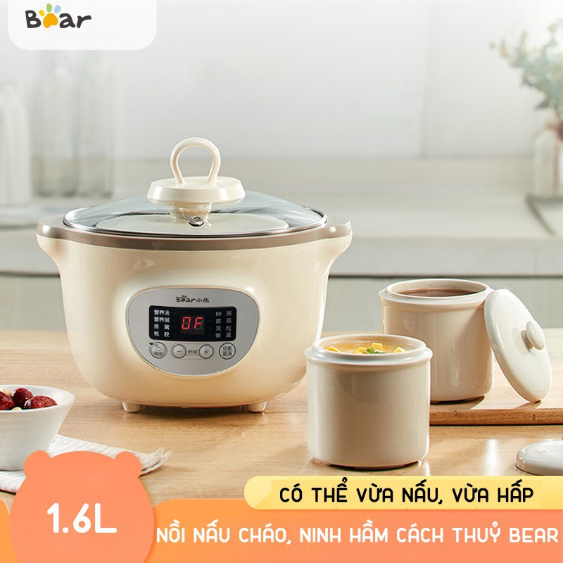 (CHÍNH HÃNG BEAR)Nồi ninh hầm nấu cháo Bear 1,6l kèm thố sứ cho bé (có thể vừa nấu vừa hấp)