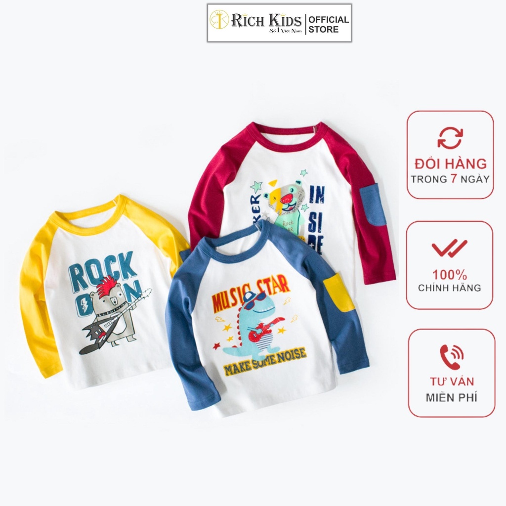 Áo Thun Dài Tay Cho Bé Richkids Vải 100% Cotton Co Giãn 4 Chiều Thoáng Mát, Thấm Hút Mồ Hôi