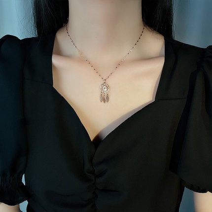 Vòng cổ Thép Titan Mạ Vàng Hồng 18K Mặt Hình Dreamcatcher Thời Trang