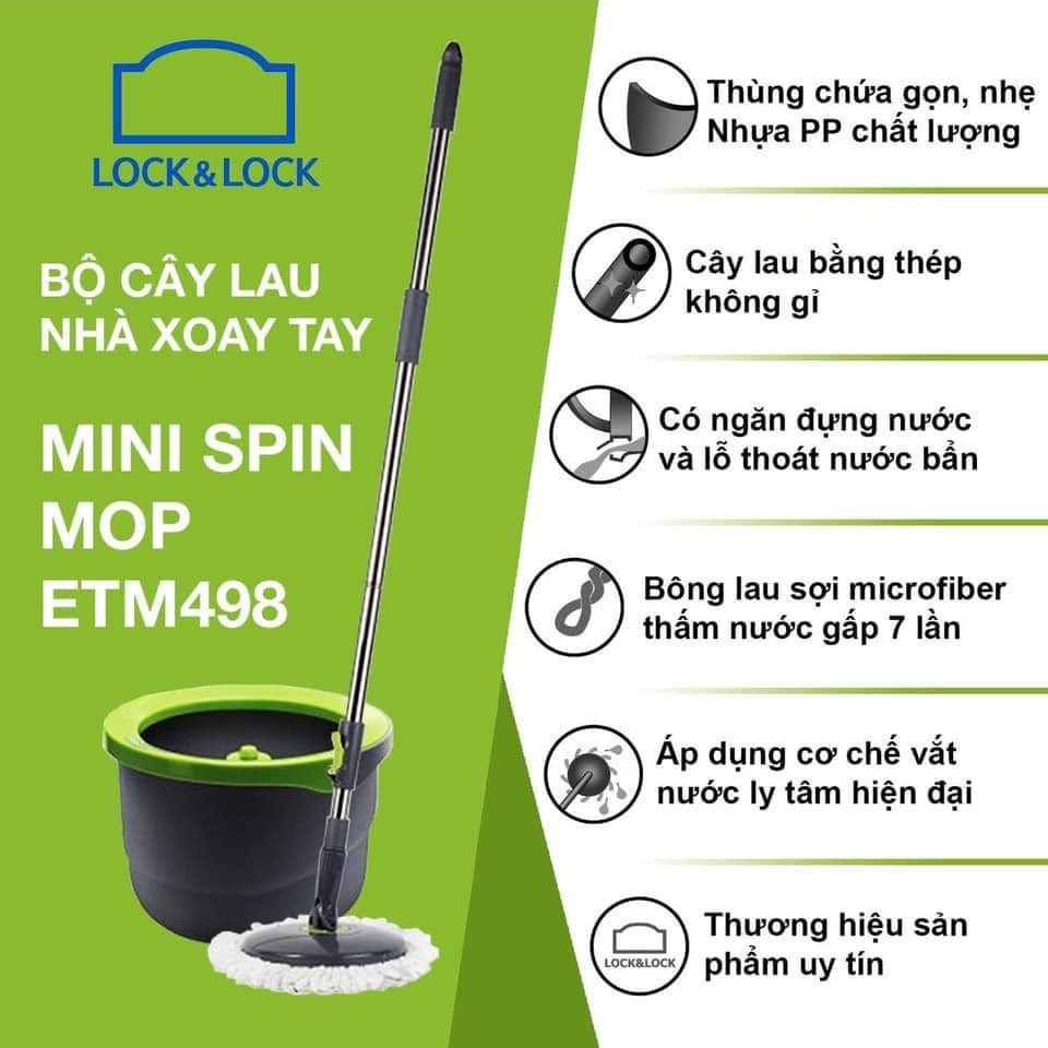 Bộ cây lau nhà xoay tay ettom lock &lock etm498 – tặng 2 bông lau cao cấp xoay 360 độ